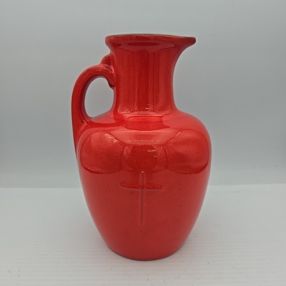 Vintage Frankoma Red Orange Small Pitcher W/ Cross - Picture 1 of 4